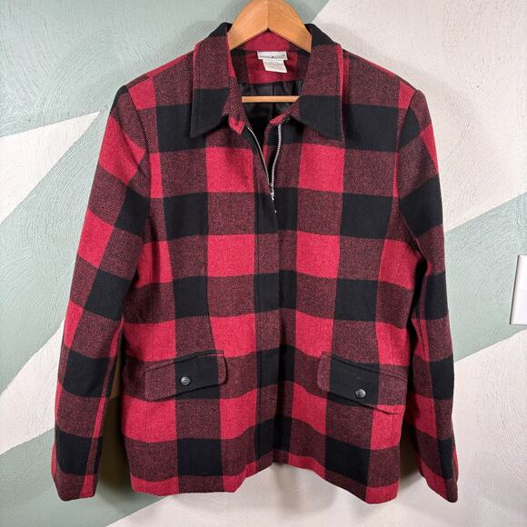 White Stag Jacket Women's Size16 Red/Black Buffalo Plaid Full Zip Wool Blend - Picture 8 of 9